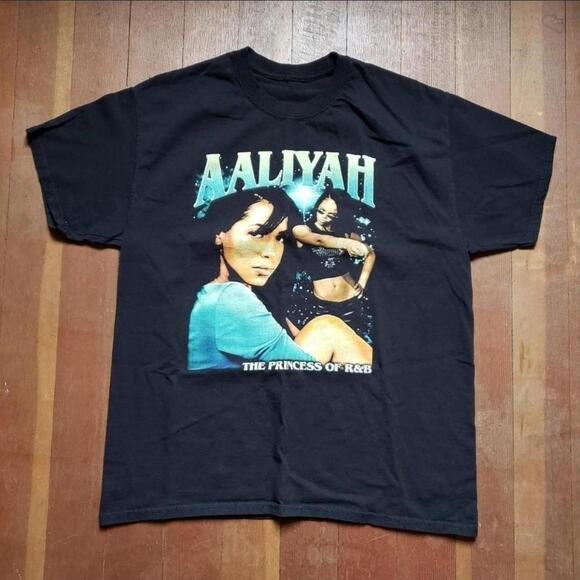 Vtg Y2k AALIYAH The Princess of R&B Photo Collage Graphic Hip Hop Rap T Shirt L - Picture 1 of 4